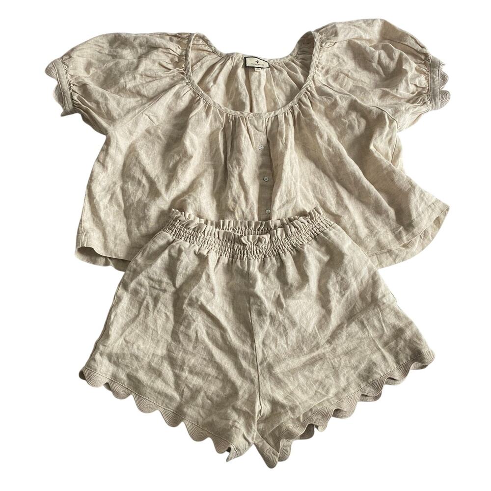 Tuckernuck Natural Linen Tully Crop Top Ava Shorts Matching Set Outfit XS - Picture 7 of 13